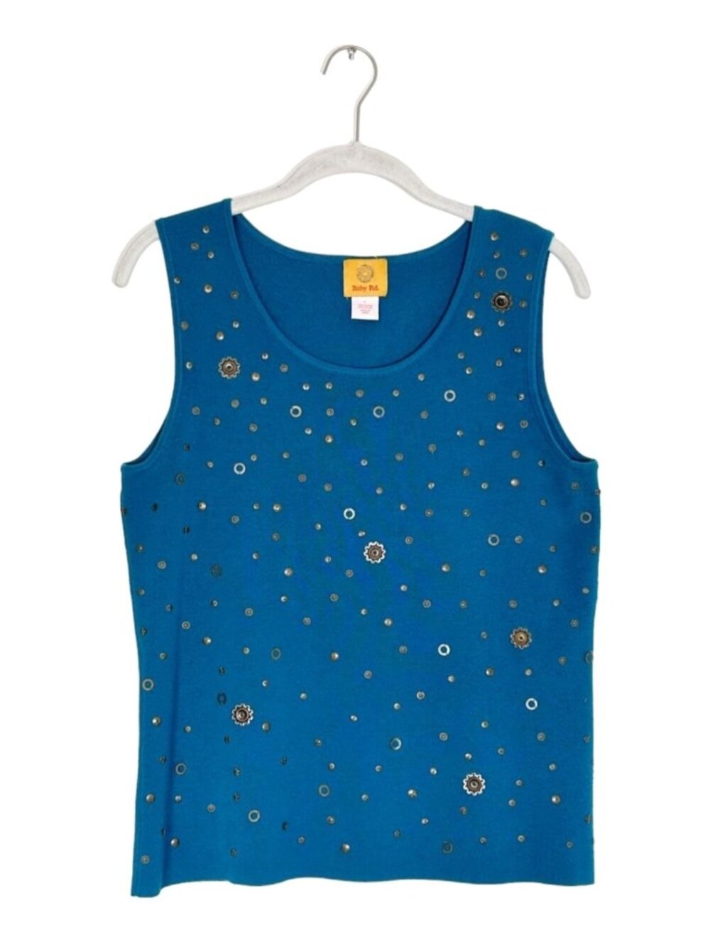 Ruby Rd. Scoop Neck Embellished Sleeveless Stretch Top in Blue - Sz L